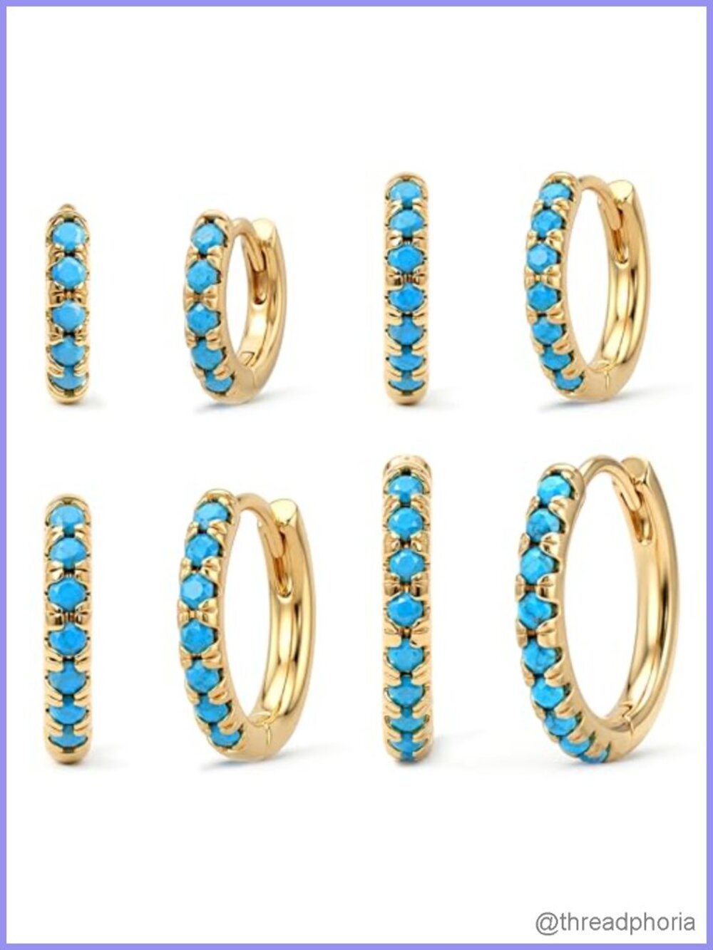 14K Gold Plated Huggie Hoop Earrings Set Hypoallergenic Turquoise for Women Men